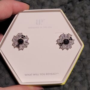 Sparkling Black Onyx & Silver Floral Stud Earrings
